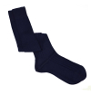 Navy blue pure mercerized cotton knee-high socks handly remeshed