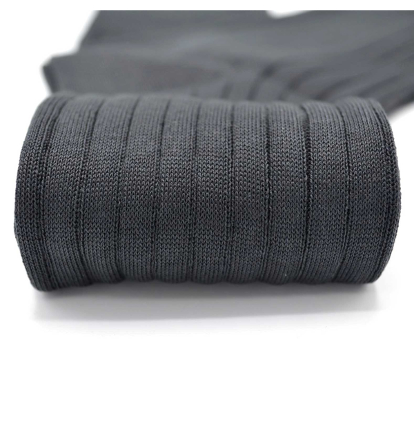 Anthracite grey pure mercerized cotton knee-high socks handly remeshed