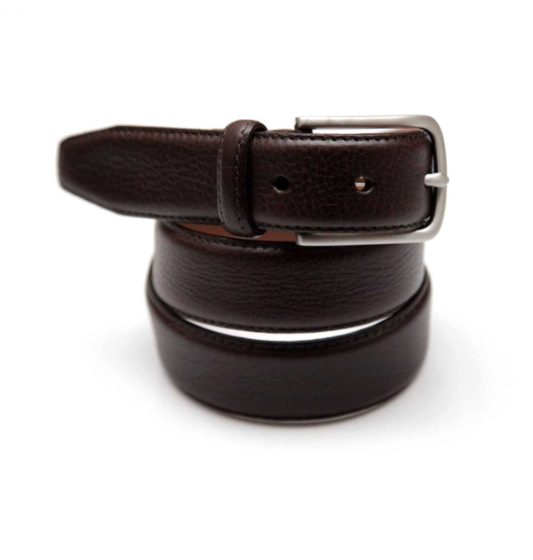 Ceinture-marron-chocolat-casual-chic-pour-hommes-en-cuir-pleine-fleur-grainé-surpiquée