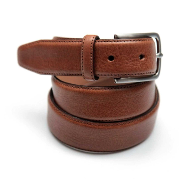 Ceinture-camel-casual-chic-pour-hommes-en-cuir-pleine-fleur-grainé-surpiquée