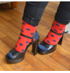 chaussettes-fantaisie-hommes-femmes-en-coton-rouges-à-motif-gros-pois-bleu-marine-remaillées-à-la-main