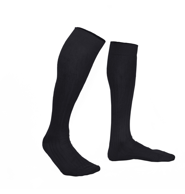 Charcoal black pure mercerized cotton knee-high socks handly remeshed