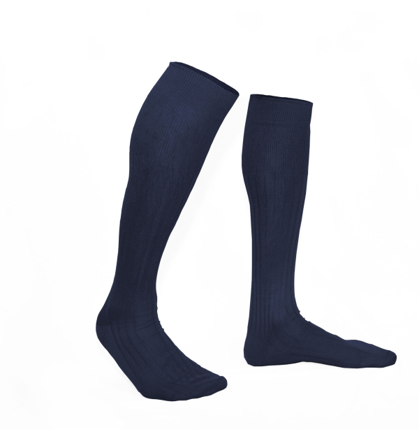 Navy blue pure mercerized cotton knee-high socks handly remeshed