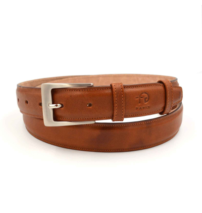 Ceinture-cognac-réglable-casual-chic-pour-hommes-en-cuir-pleine-fleur-grainé-surpiquée