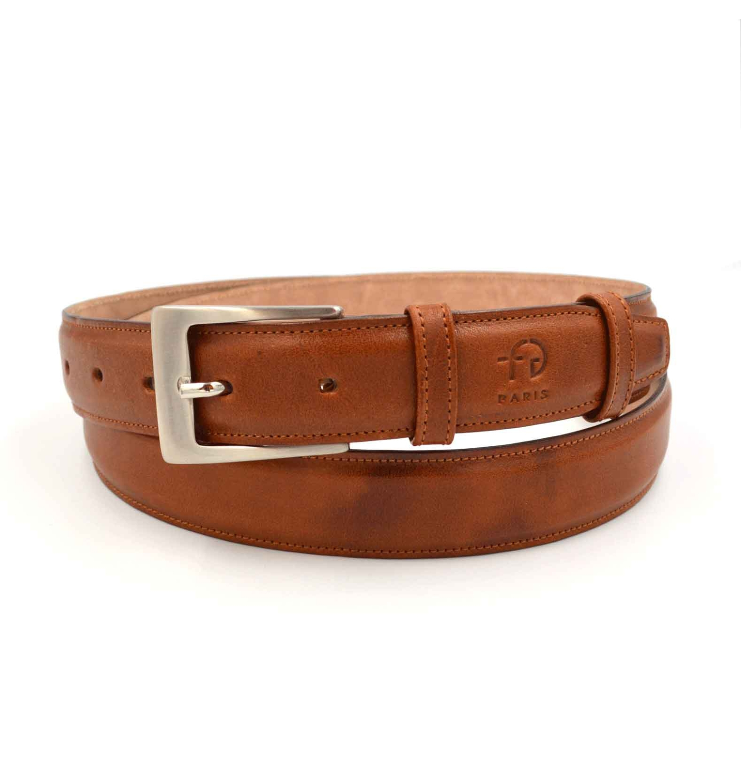 Ceinture en cuir marron cognac reglable