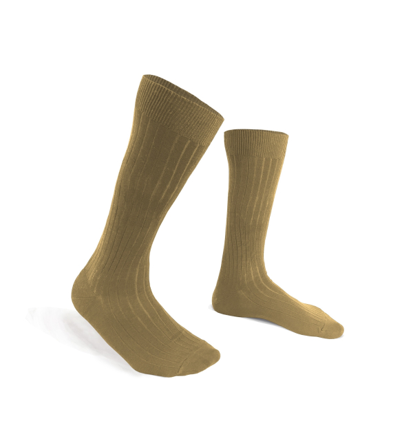 Beige mercerized cotton made in France knee-high socks