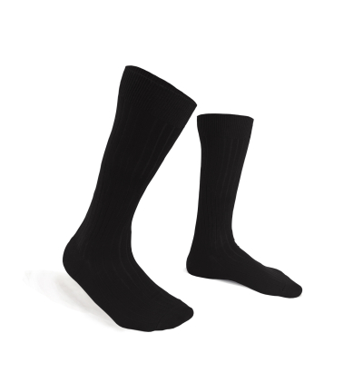 Black mercerized cotton knee-high socks made in France