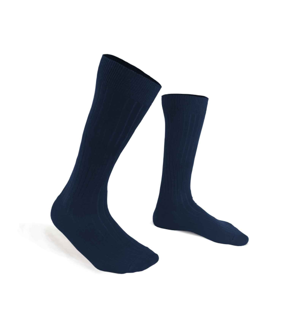 Navy Mercerized cotton knee-high socks made in France