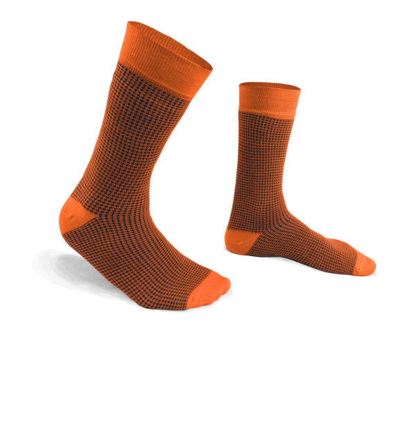 chaussettes-fantaisie-hommes-femmes-en-coton-orange-à-motif-pied-de-poule-bleu-bleu-marine-remaillées-à-la-main