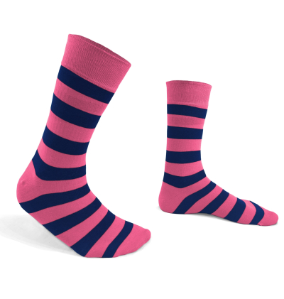 chaussettes-fantaisie-hommes-femmes-en-coton-roses-à-rayures-bleu-marine-remaillées-à-la-main
