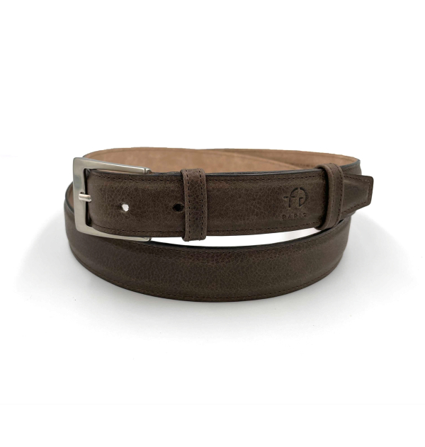 Ceinture-marron chocolat-réglable-casual-chic-pour-hommes-en-cuir-pleine-fleur-grainé-surpiquée