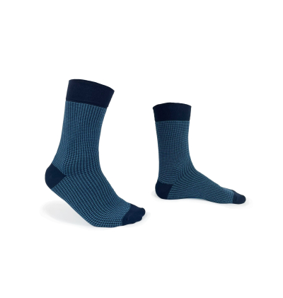 chaussettes-fantaisie-hommes-femmes-en-coton-bleu-marine-à-motif-pied-de-poule-bleu-ciel-remaillées-à-la-main