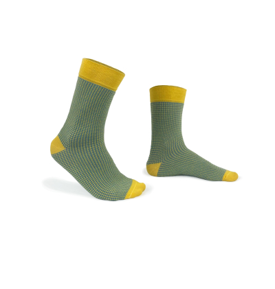 chaussettes-fantaisie-hommes-femmes-en-coton-jaunes-à-motif-pied-de-poule-bleu-ciel-remaillées-à-la-main