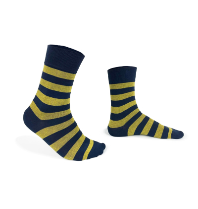 chaussettes-fantaisie-hommes-femmes-en-coton-jaunes-à-rayures-bleues-remaillées-à-la-main