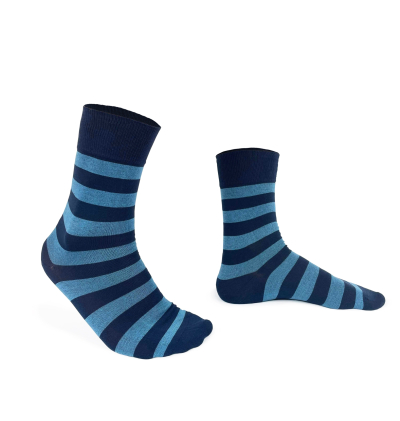 Blue socks with light blue stripes