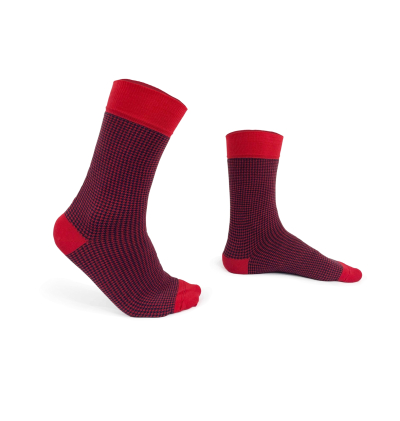 chaussettes-fantaisie-hommes-femmes-en-coton-rouges-à-motif-pied-de-poule-bleu-bleu-marine-remaillées-à-la-main