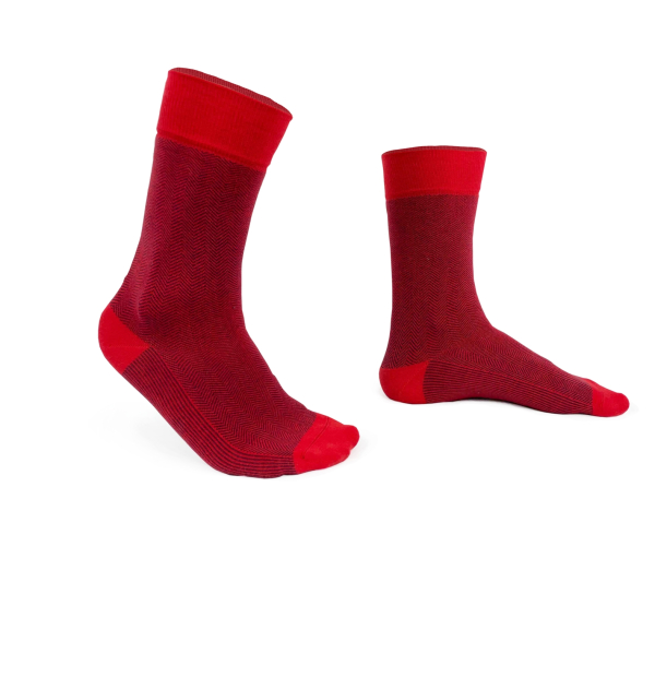 chaussettes-fantaisie-hommes-femmes-en-coton-rouges-à-motifs-chevrons-bleu-marine-remaillées-à-la-main