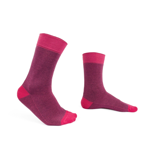 chaussettes-fantaisie-hommes-femmes-en-coton-roses-à-motifs-chevrons-bleu-marine-remaillées-à-la-main