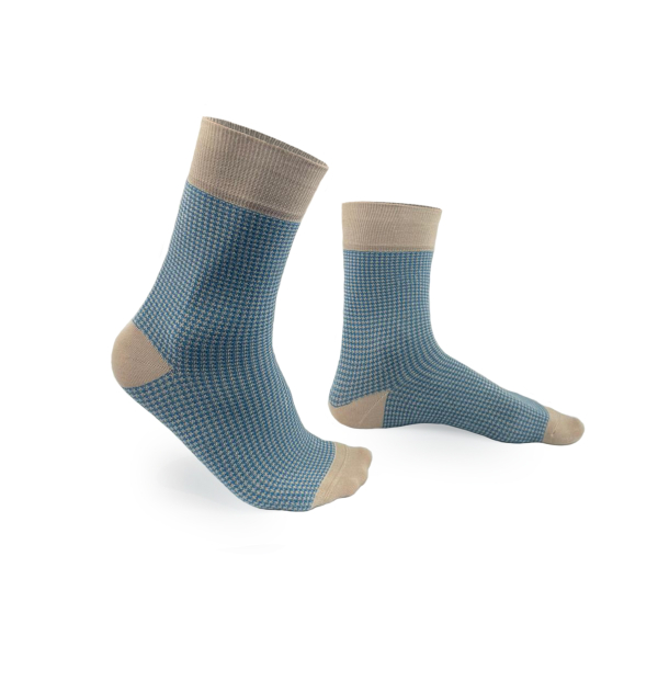 Beige and light blue houndstooth patterned socks
