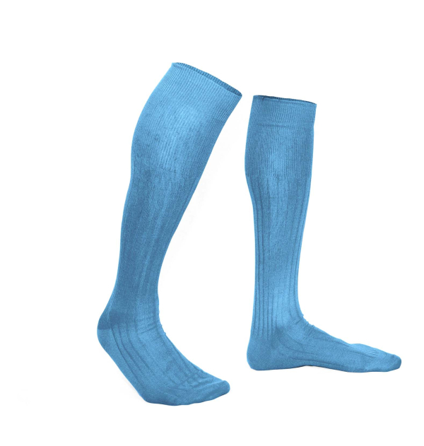 Sky blue pure mercerized cotton knee-high socks