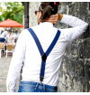 Navy suspenders with clips or buttons and full grain leather links