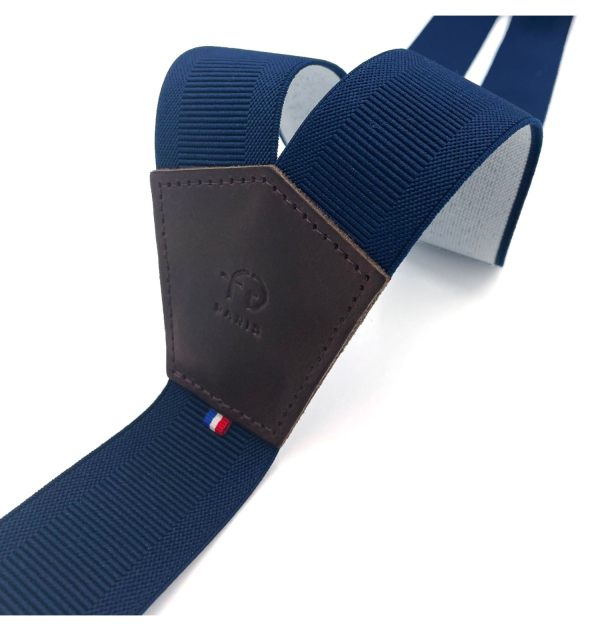 Navy suspenders with clips or buttons and full grain leather links