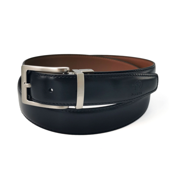 Reversible belt made in france black and brown