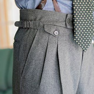 Pantalon à pince gris homme bretelles à boutons